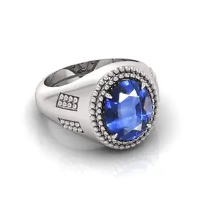 Blue Sapphire Neelam 3.9cts or 4.25ratti stone Silver Adjustable Ring for Women