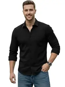 WIZOON Shirt for Men | Men’s Black Textured | Regular Fit | Textured Cotton Blend Casual Shirt | Full Sleeves | Spread Collar | Western Stylish Shirts