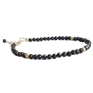 RRJEWELZ Black Onyx Bracelet for Men & Women – 3-3.5mm Round Faceted Black Beads – 7 inch adjustable with Silver Plated Clasp – Healing, Fashion, Gift, Spiritual, Yoga|LCBR_RR_01071
