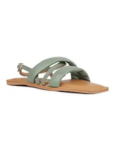 Inc.5 Womens Green Casual Striped Open Toe Flats Sandals