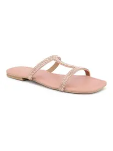 Inc.5 Women Peach Embellished Open Toe Flats