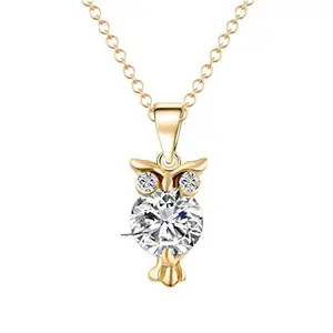 Mahi Gold Plated Hooting Nocturnal Owl Pendant with Crystals for Women PS1101653G
