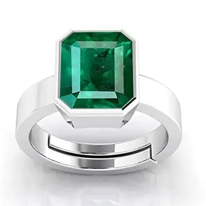 Kirti Sales 9.25 Ratti Natural Emerald Ring (Natural Panna/Panna stone Silver Plated Ring) Original AAA Quality Gemstone Adjustable Ring Astrological Purpose For Men Women By Lab Certified