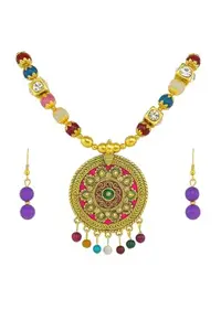 Multicolor Ethnic Jewelry Set with Hanging Jhumka Pendant