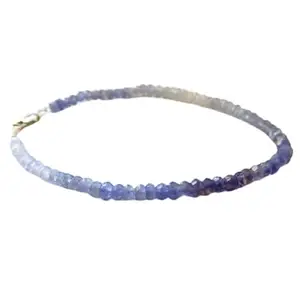 LKBEADS Gold Plated Bracelet with Blue Faceted Iolite Beads – Rondelle 3mm – 7 inch Adjustable – For Men & Women|LK_STACK_03871