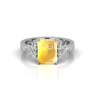 RRVGEM YELLOW SAPPHIRE RING 7.25 Ratti To 7.00 Ratti Certified Unheated Untreatet Natural PUKHRAJ RING Silver Plated Adjustable Ring Certified AA++ Natural for Man and Women(Lab - Tested)