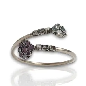 Neersterlings Vintage Style Silver Cuff Bracelet | Purple and Blue Crystal Floral Design | Adjustable