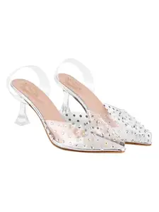 Shoetopia Stylish Western Embellished Silver Heels For Women & Girls