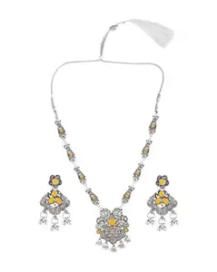 Yellow Long Flower Peacock Necklace | Elegant Handmade Jewelry | Unique Nature-Inspired Statement Piece | Boho Chic Accessory