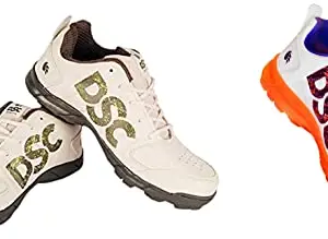 DSC Men's Beamer Cricket Shoes (Fluro Orange-White, Size 8 UK) & Beamer Cricket Shoe for Men & Boys (Light Weight | Economical | Durable | Size UK: 8) Grey-White