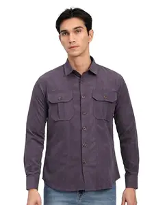 Beyoung Plum Wine Panel Suede Shirt for Men