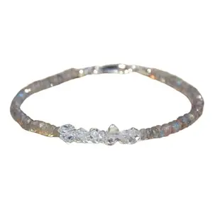 LKBEADS Herkimer Diamond & Labradorite bracelet with Silver clasp - 3-4.5mm Rondelle & Fancy beads- Faceted Cut -7 Inch Bracelet– Healing, Fashion, Gift, Spiritual, Yoga|LK_STACK_07817