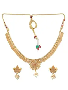 Adwitiya Collection Set of 2 Gold Plated Copper Handcrafted Necklace with Earrings Set