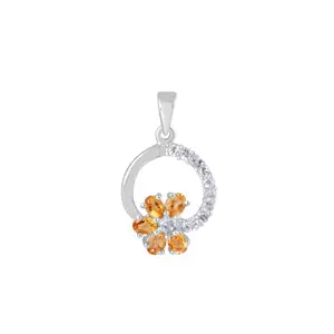 Hiflyer Jewels Natural Yellow Citrine Gemstone Pendant With Chain In 925 Sterling Silver | 925 Stamp Jewelry | Gifts For Women