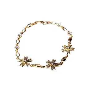 Blazeny Creations Stylish Floral AD Bracelet, Stainless steel for Women, Anti-tarnish, Rose Gold (BLZ-BR-SFAD-0045)