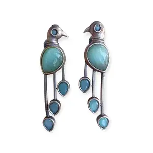 Silver Replica Earrings for Women And Girls with Monalisa Stones Oxidised (Design 13)