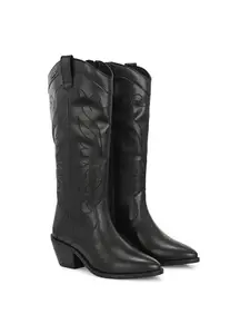 Delize Black Women Knee ankle boots with track outsole 64663-36