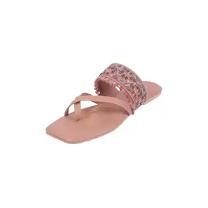 Metro Women Peach Embroidered Flat Fashion/Ethnic Chappal UK/8 EU/41 (32-977)
