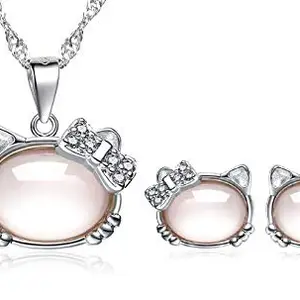 dc jewels Adorable Kitty Cat Silver Plated Pendant Set for Women & Girls