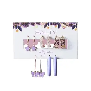 Salty Fashion Lilac Earrings for Women & Girls | 5 Pairs Combo | Golden Hoop | Ear Tops | Latest | Trendy | Fancy | Stylish | Birthday Gift | Aesthetic Jewellery | Accessories for Everyday Wear