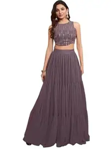 Women's Trending Designeer Georgette Embroidery work Lehenga Choli Stitched Blouse and Fit & Flare Style For Navrati || Wedding