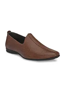 San Frissco Men Crest Textured Jutti's Italian Leather Ethanic Shoes Brown