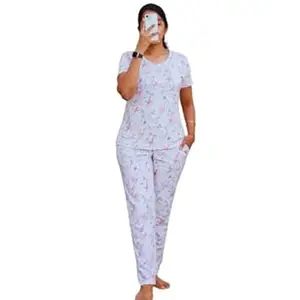 Zero Clothing Women’s Pyjama T-Shirt and Pant Set | Soft Cotton Nightwear | Comfortable Sleepwear & Loungewear for Women