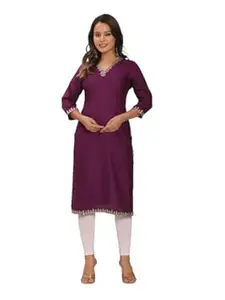 Women’s Straight Rayon Embroidery Work Kurta Pant Ethnic Wear for Office, Casual & Festive