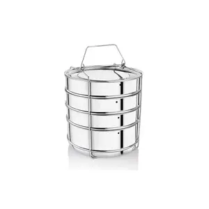 Embassy Stainless Steel Cooker Separator | Suitable for 12 Litres Prestige Deluxe Plus Outer Lid Pressure Cookers |4 Containers with Lifter | Dimension 16x16x27 cm