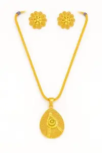 Traditional Gold-Plated Butterfly Pendant Necklace Set with Multicolor Stones, Long Chain for Women and Girls (drop)