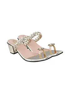 Shoetopia Women & Girls Embellished Comfortable Fashion Golden Heels/Heel-304/Golden/UK8