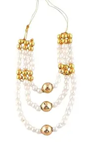 Elegant Laddu Gopal Pearl Necklace, 3-Strand Layered Design, Gold-Toned Beads, Traditional Indian Style