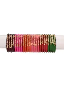 1st Time Stylish Glass Bangle/Kada Set- Perfect For Party, Celebrations, Wedding And Functions, Combo of 6 Set, Each Set in 4 Bangles, Pack Of 24, Multicolor
