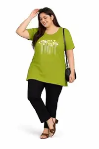 In Love Women's Cotton Plus Size Half Sleeves Semi Long Printed Tshirt for Summers with One Side Pocket for Ladies L to 7XL