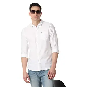Wrangler Men's Solid Regular Fit Shirt (WMSH004282_White M)