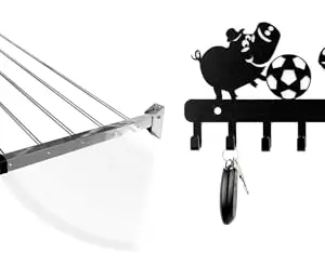 CONCEPT & SOLUTIONS 5 Pipes x 5 Feet - Foldable Wall Mounted Cloth Dryer/Clothes Stand (5 Pipes, 3 feet) and Metal Key Holder for Home | Bird Key Hooks | Key Holder for Home Decor Stylish Combo Pack|CS-481