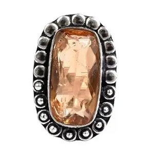 Metal Alloy Rhodium Polished RectangleShape Yellow Citrine Gemstone Handmade Filgree Ring Indian Size 13 RGS-1325