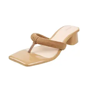 Mochi Women Beige Block Heel Fashion Slip-on UK/6 EU/39 (40-2526)