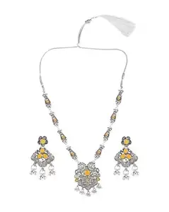 Yellow Long Leaf Peacock Necklace for Women – Traditional Indian Jewelry