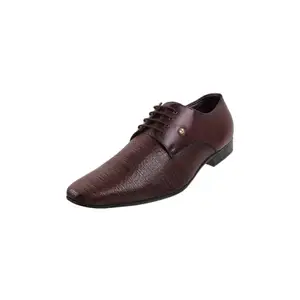 Mochi Men Maroon Textured Leather Lace-Up Formal Shoes UK/9 EU/43 (19-435)