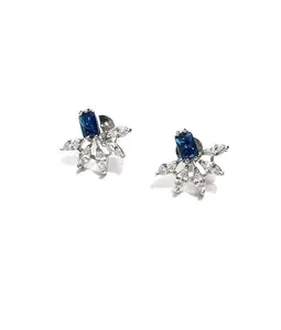 SMALL STUB BLUE STONE SILVER PLATED SCREW EARRING
