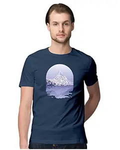 ALLEN BLACK Men's Regular Fit T-Shirt Snow Mountain Landscape 100% Cotton T-Shirt Navy Blue_PEAKMONTQ-Navy Blue 5XL Men Round_