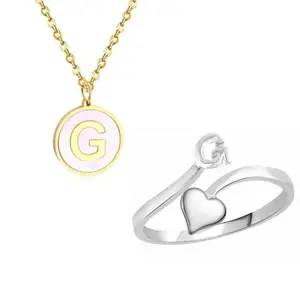 Generic Kerry Jewel Alphabet "G" Enamel Charm Pendant with Ajustable Ring Set for Women an Girls