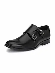 HiREL'S Men's Black Double Monk Cap Toe Formal Shoes