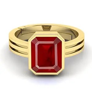 RRVGEM RRVGEM Ruby RING Certified Natural 7.50 Ratti Certified A+ Quality Natural manik Adjustable Gemstone Ring GOLD PLATED Ringfor Women's and Men's LAB -CERTIFIED