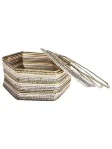 OOMPH Jewellery Combo of 24 Gold, Silver & Black Oxidised RimJhim Shimmer Hexagon Shape Bangle Set for Women & Girls - Size 2.6 (BBA77_Z3)- For Women & Girls Stylish Latest