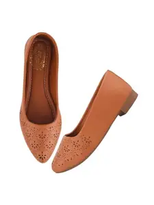 Shoetopia Textured Tan Ballerinas for Women & Girls /EU40