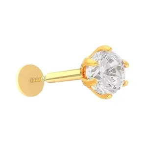 VAMA FASHIONS 14K Gold Diamond Round White Stone Pierced Hoop Nosepin Hypoallergenic Piercing Nose Ring Stud for Women & Girls (Size 5mm)