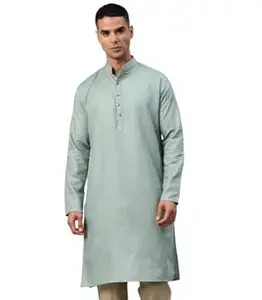 Majestic Man Men's Cotton Blend Textured Solid Mandarin Collar Classic Ethnic Long Kurta