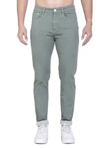Awack Pista Green Colored Washed Stretchable Denim Comfort Fit High Rise Basic 5 Pocket Jeans Pant for Men
